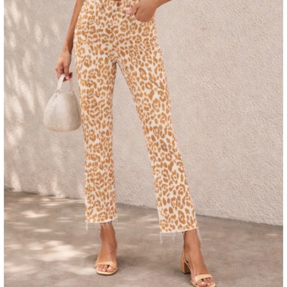 New Mother Jeans The Hustler Ankle Fray Prowl Cheetah Animal High Rise Tan 24